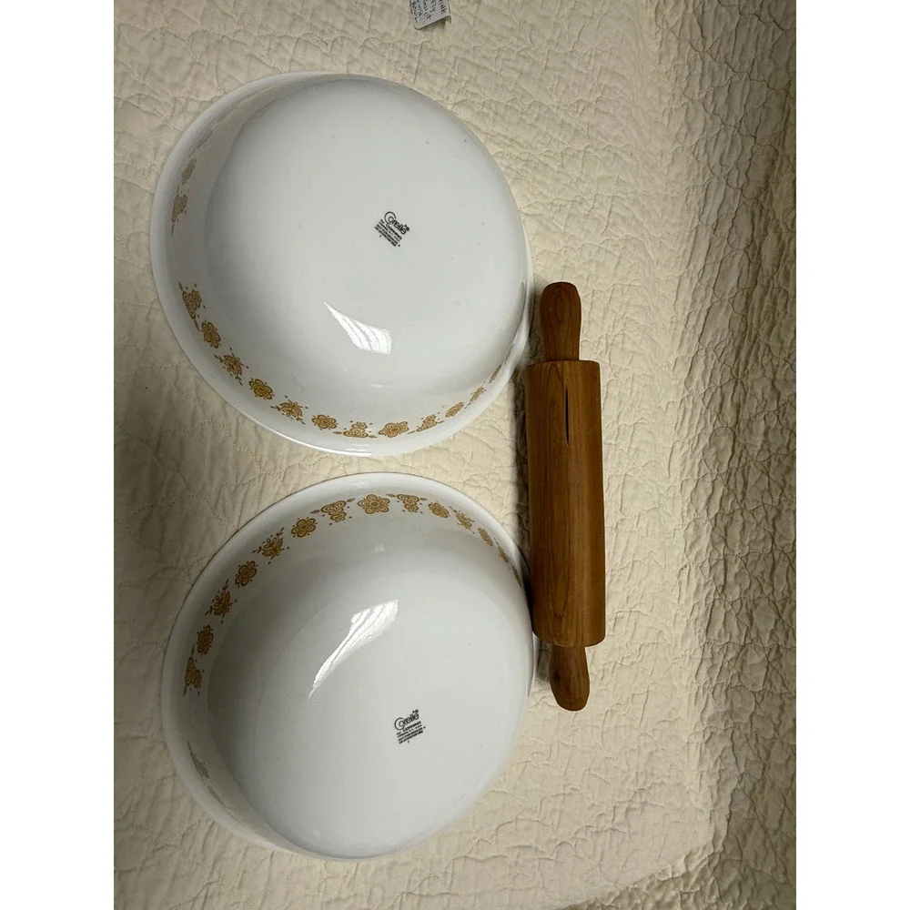 XL (10.25) Corelle Gold  Butterfly serving Bowls Set of 2 Vintage Corning